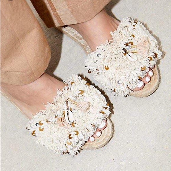 fringe slip on sandals